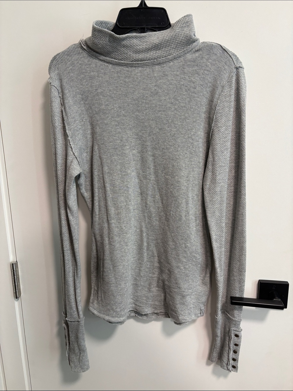 We The Free Light Gray Ribbed Turtleneck Long Sleeve Top with Button Cuffs